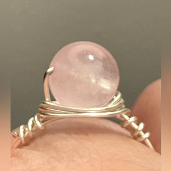 Ring - size 7.25 - wire wrapped palest pink round glass stone. New! Never worn - Picture 2 of 9